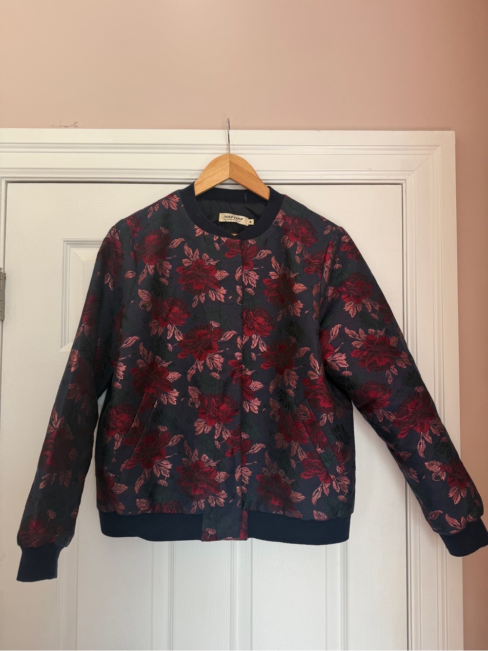 NAF NAF Navy Bomber Jacket with Burgundy Floral
